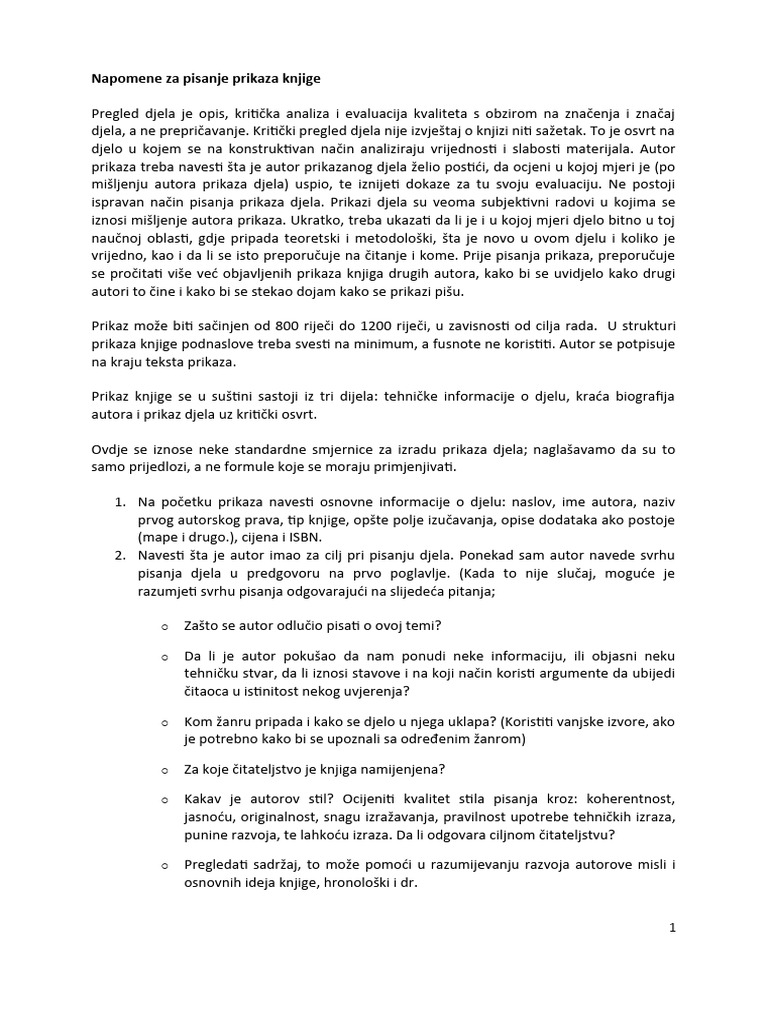 Upustvo Za Prikaz Knjige 2024 Pdf