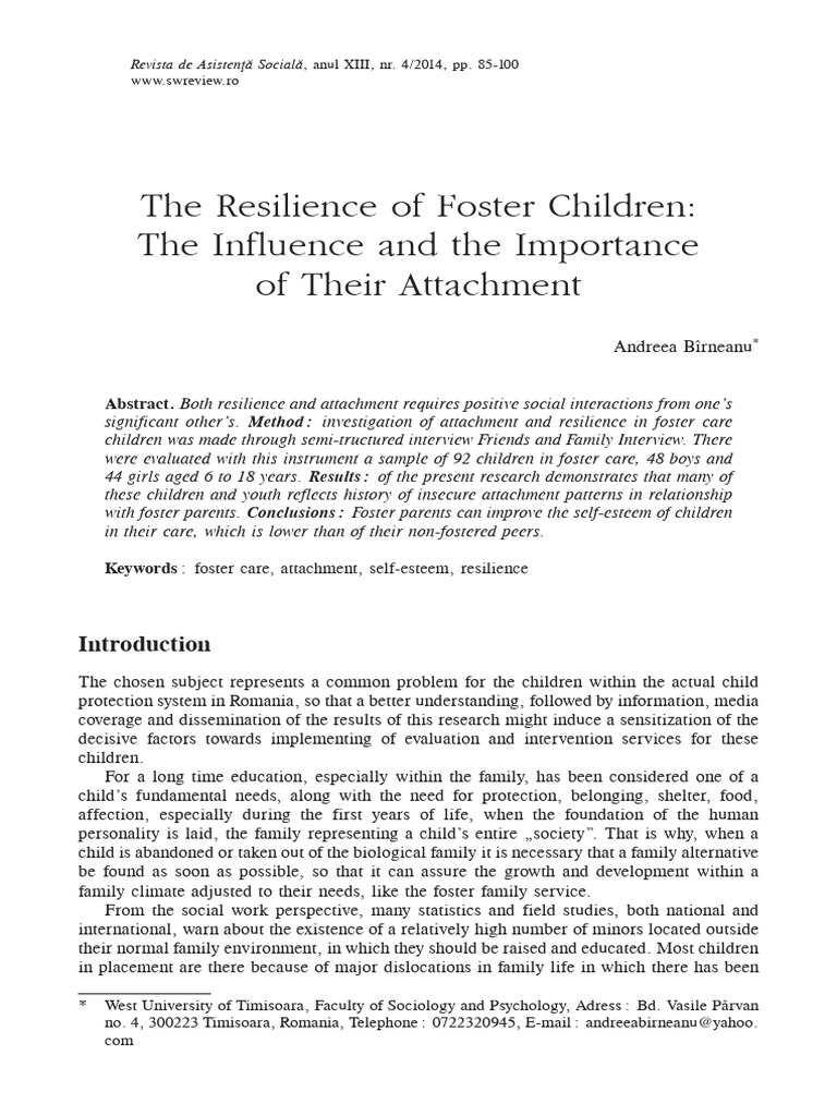The Resilience of Foster Children The in | PDF | Attachment Theory ...