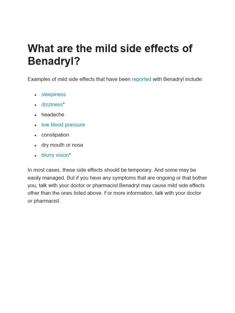 What Are The Mild Side Effects of Benadryl | PDF