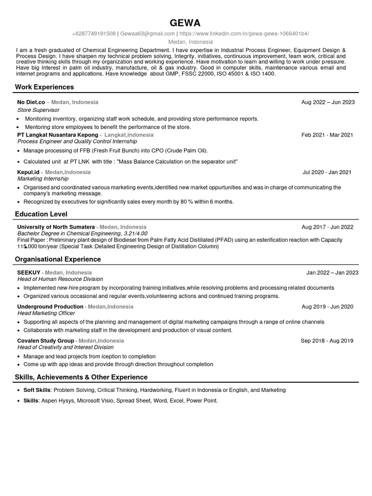 Cv gewa university of north sumatra pdf business