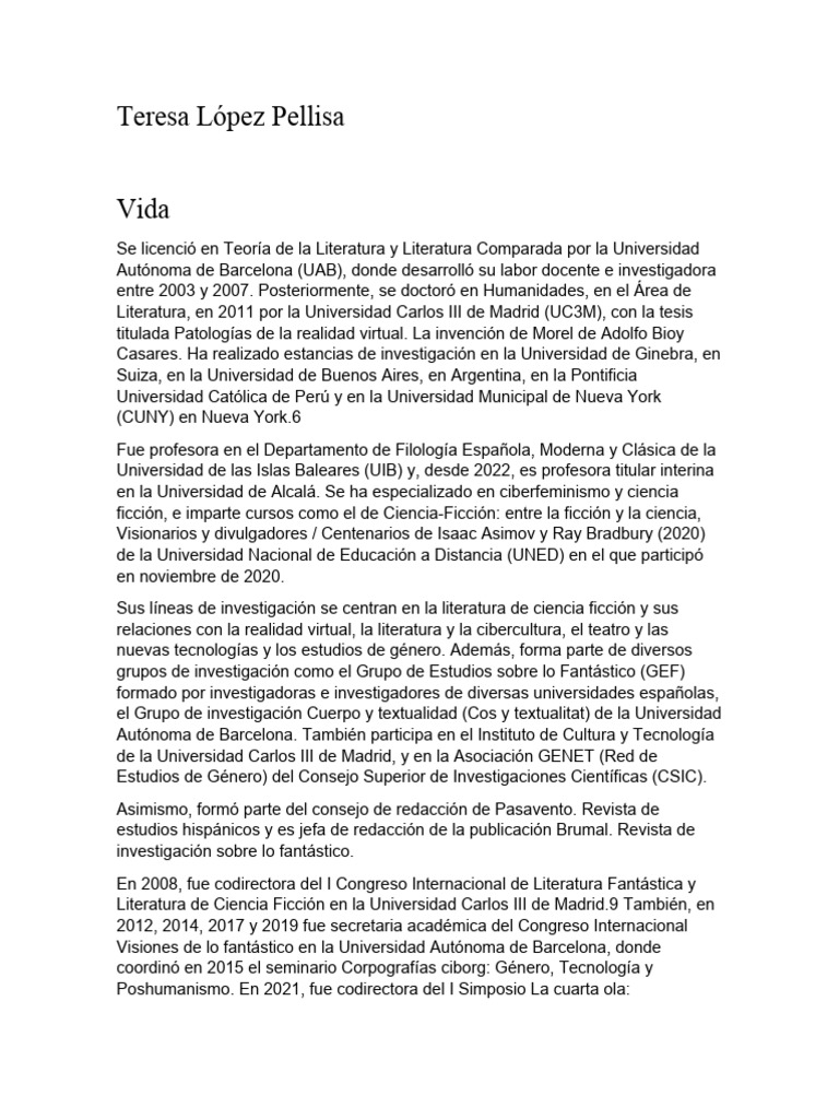 Teresa López Pellisa | PDF | Ciencia ficción | Universidad