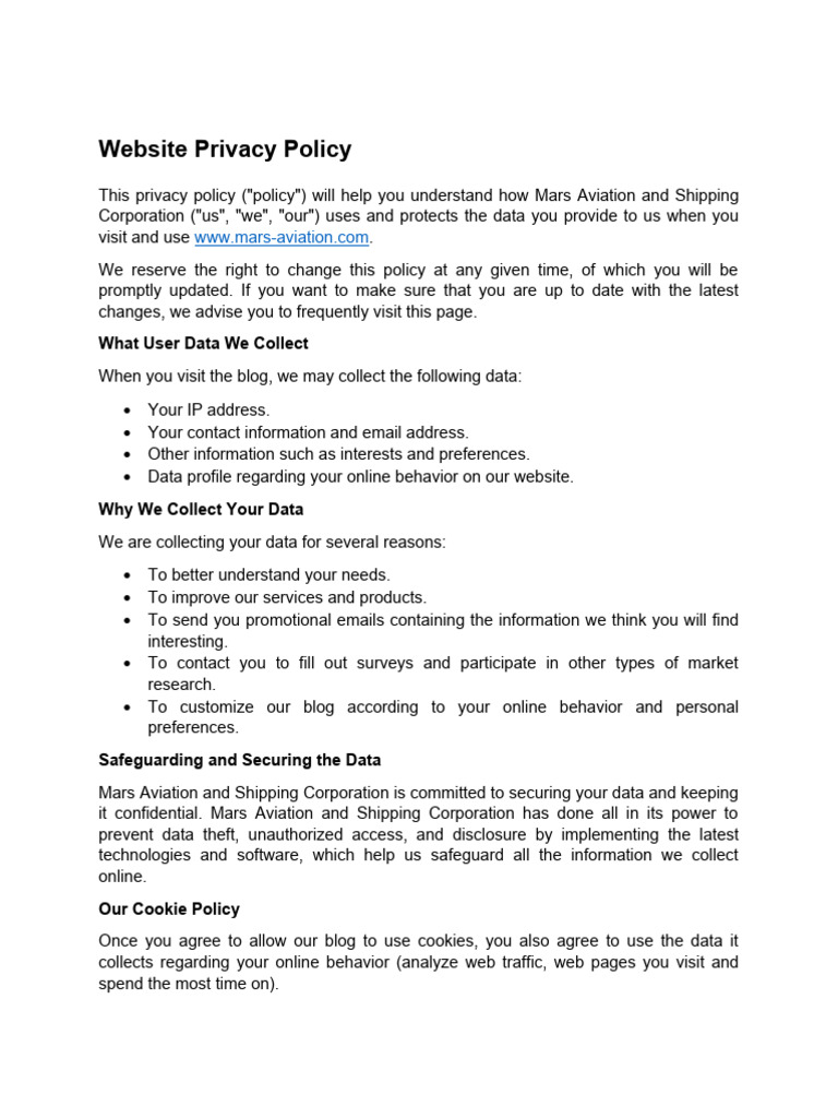 Mars Aviation Privacy Policy Overview | PDF | Http Cookie | Websites