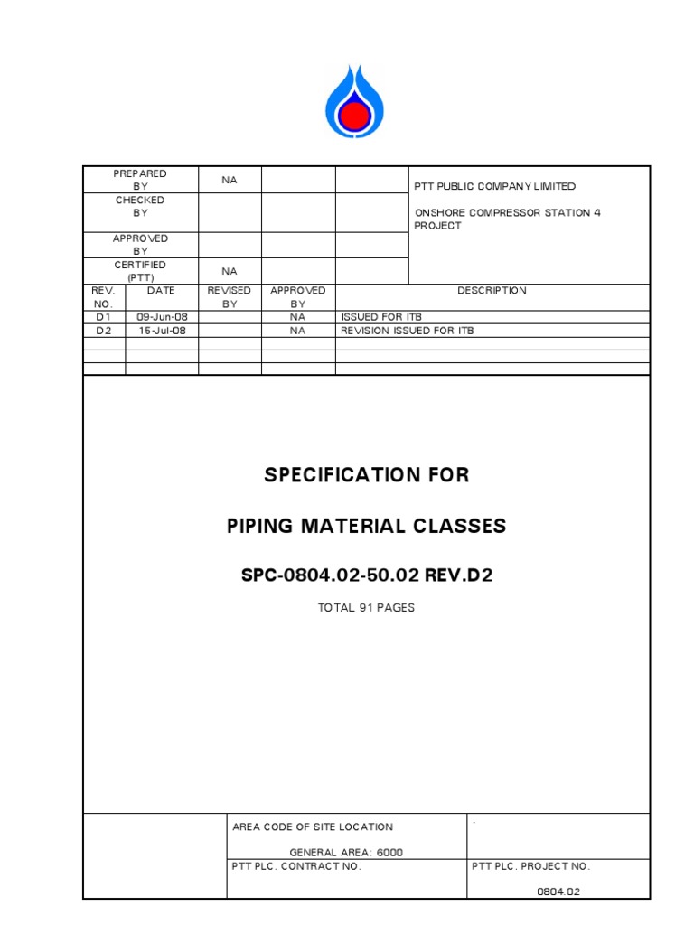 Piping Material Classes Specification | PDF | Pipe (Fluid Conveyance ...