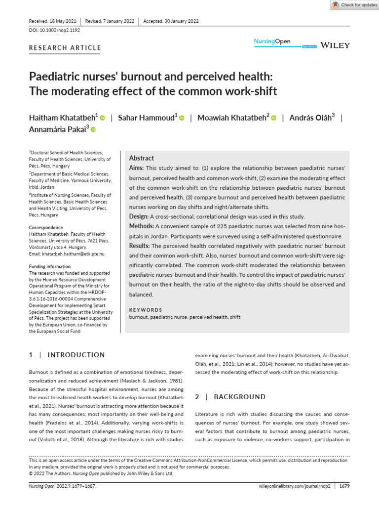 Paediatric Nurses Burnout and Perceived Health | PDF | Occupational ...