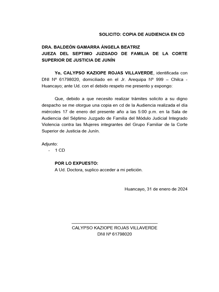Solicitud Audiencia Corte Superior Justicia Pdf
