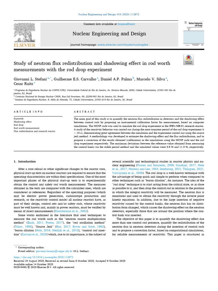 Neutron Flux Redistribution in Rod Drop Experiments | PDF | Neutron ...