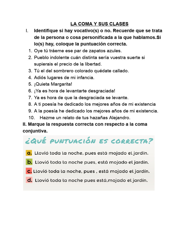 Ejercicios - La Coma Vocativa y Conjuntiva - 2 - 4856148 | PDF