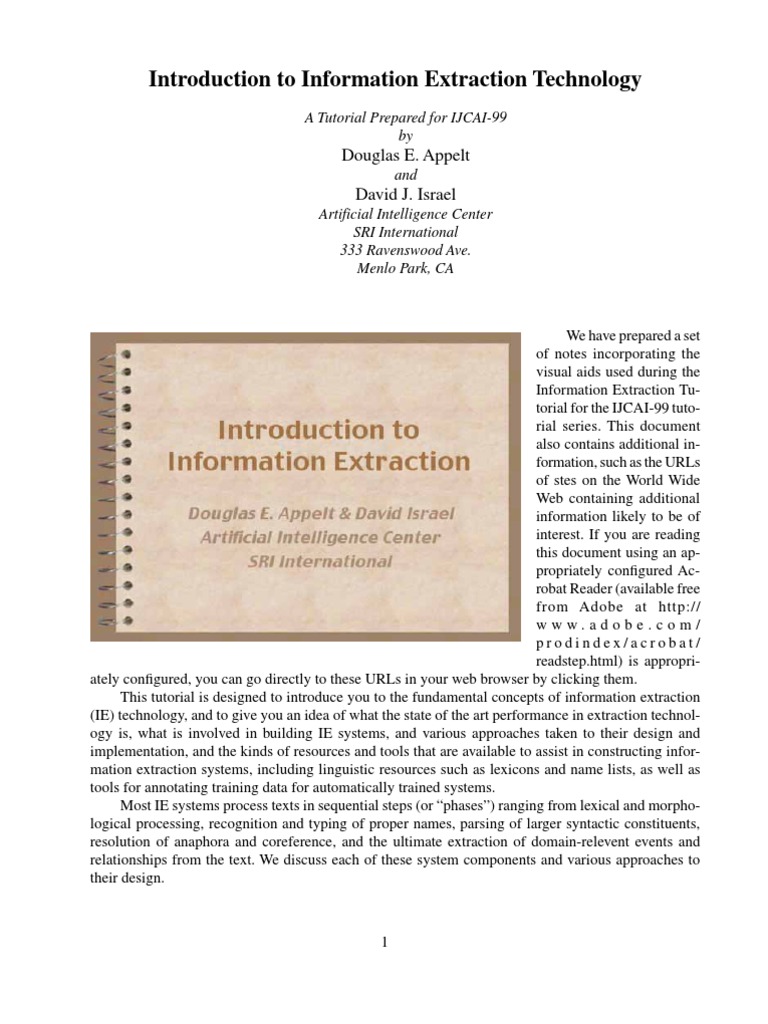 Introduction To Information Extraction Technology: Douglas E. Appelt ...