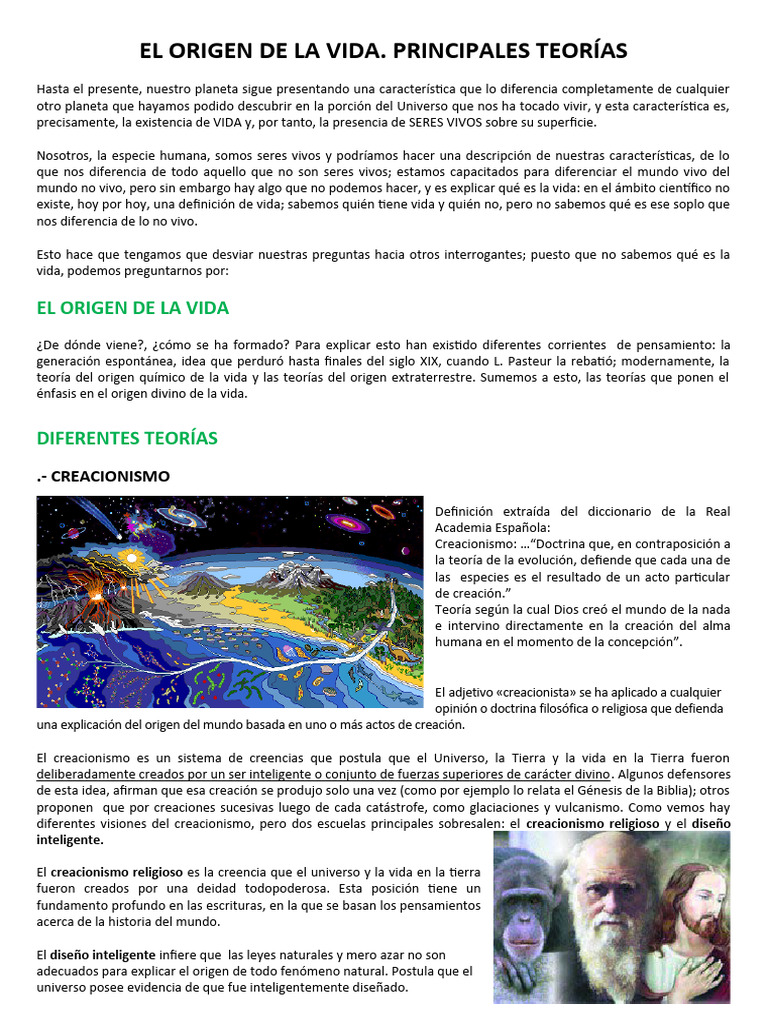 El Origen de La Vida. Principales Teorías | PDF | Rna | Creacionismo