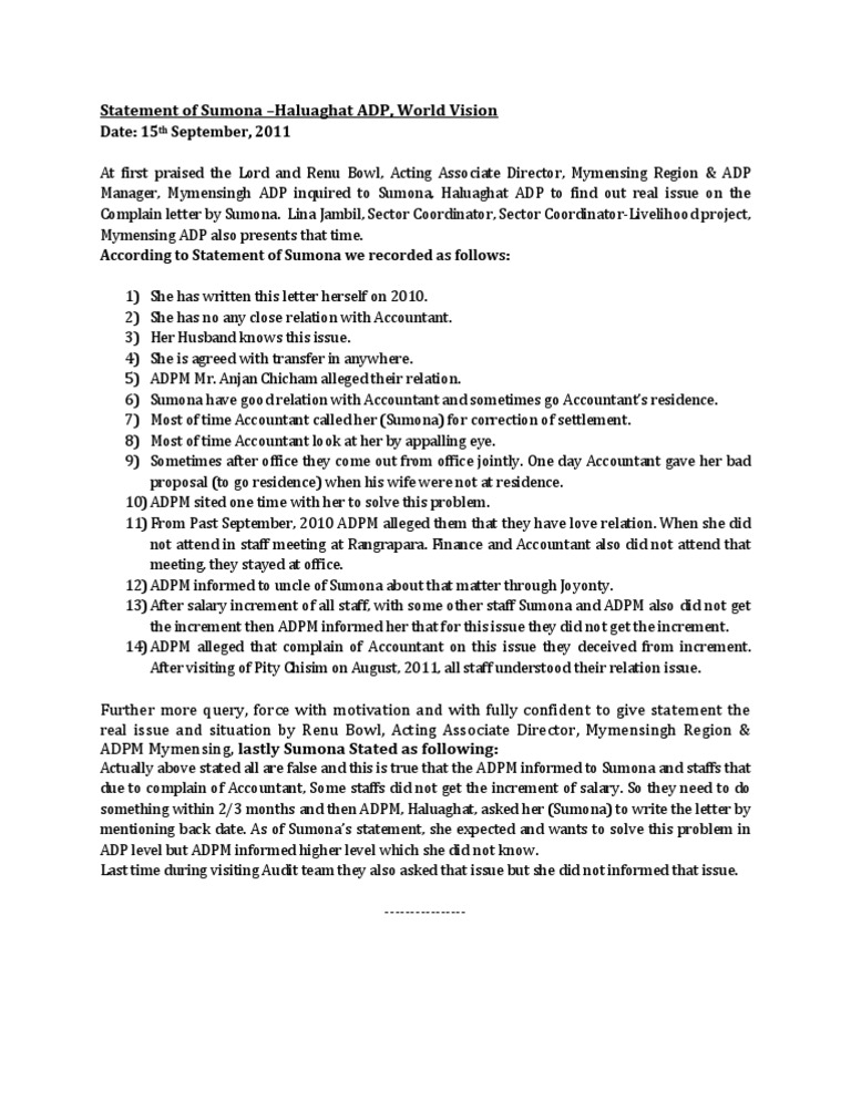 Sumona's Statement on ADP Issues | PDF