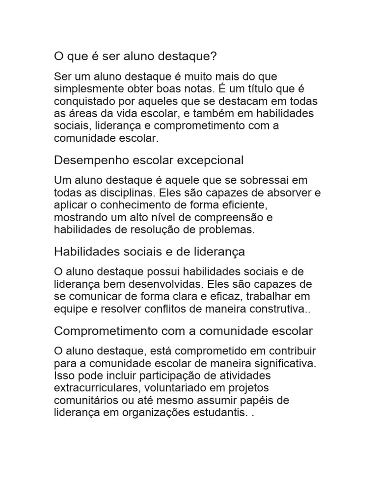 O Que É Ser Aluno Destaque | PDF | Liderança | Aprendizado