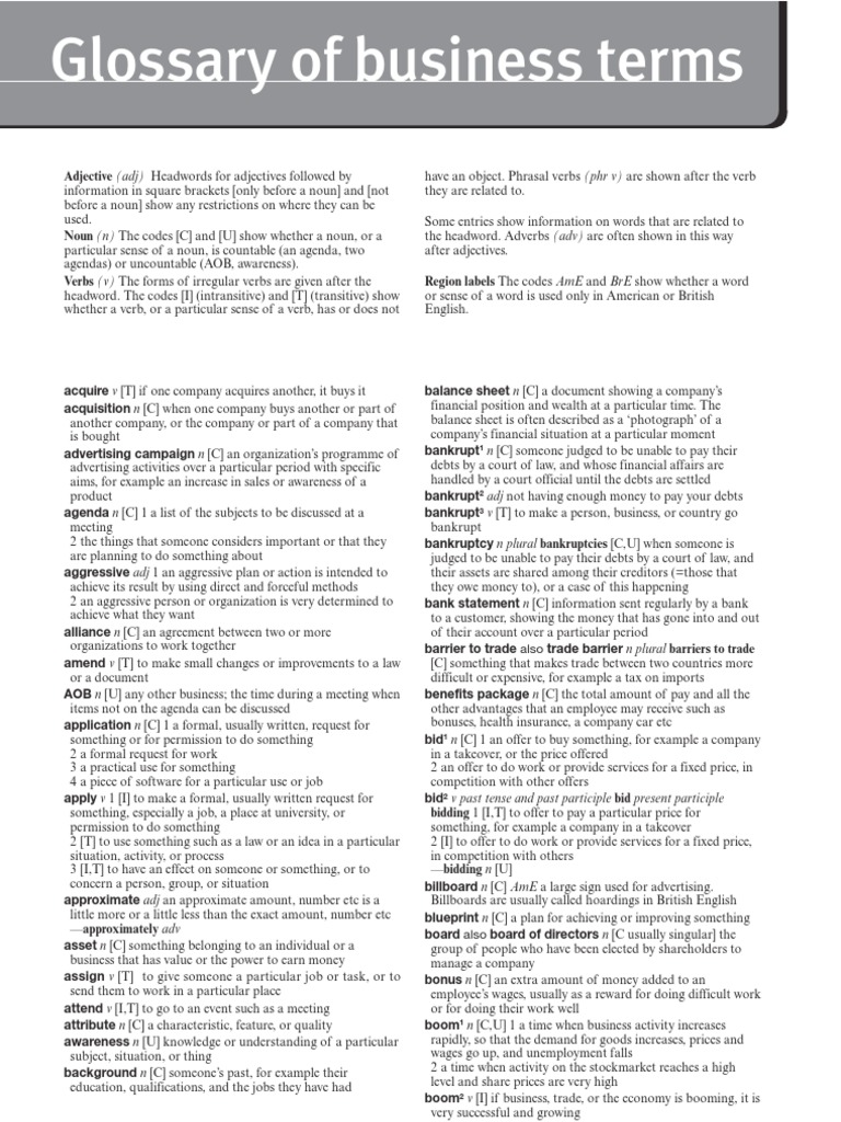 Business Terms Glossary A-Z | PDF | Stocks | Employment