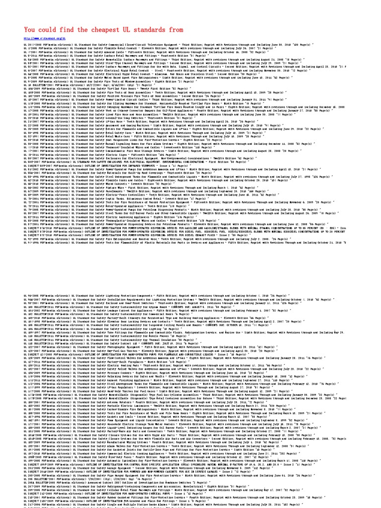 Comprehensive UL Standards List | PDF | Fuse (Electrical) | Electrical ...