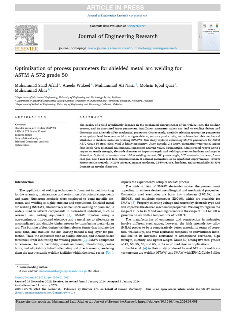 Optimization of Process Parameters For Shielded Metal Arc Welding For ...