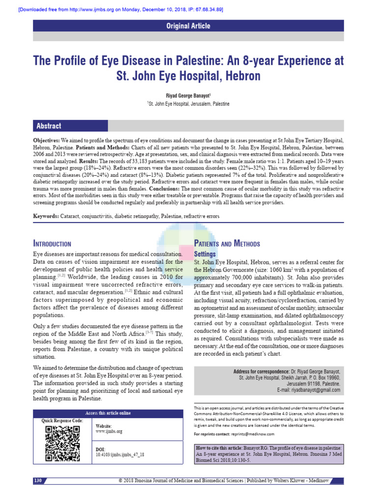 Eye Disease Trends in Palestine: 2006-2013 | PDF | Visual Impairment ...