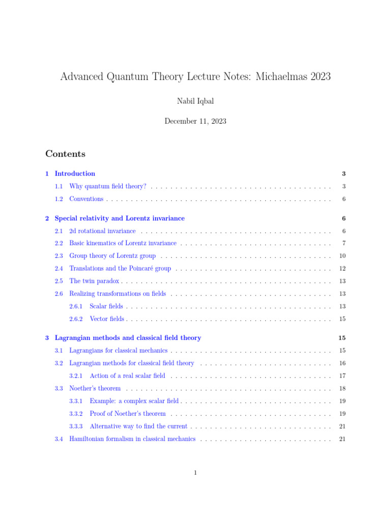 Advanced Quantum Theory Notes 2023 | PDF | Field (Physics) | Quantum ...