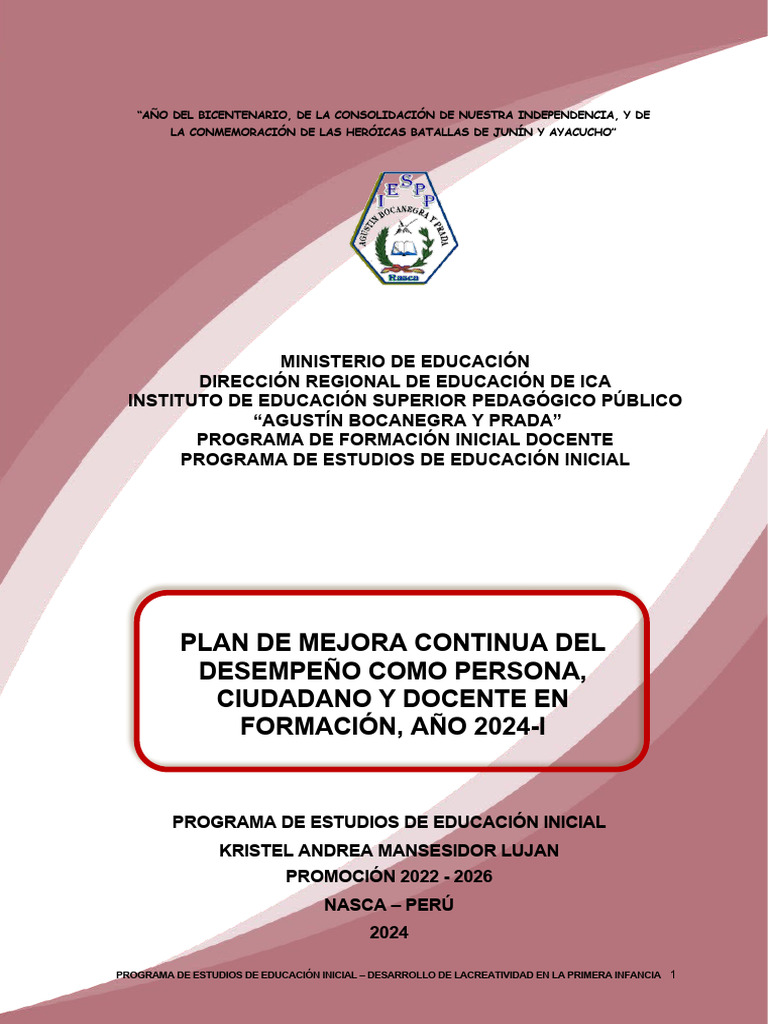 Plan de Mejora Docente 2024-I | PDF | Evaluación | Educación de la ...