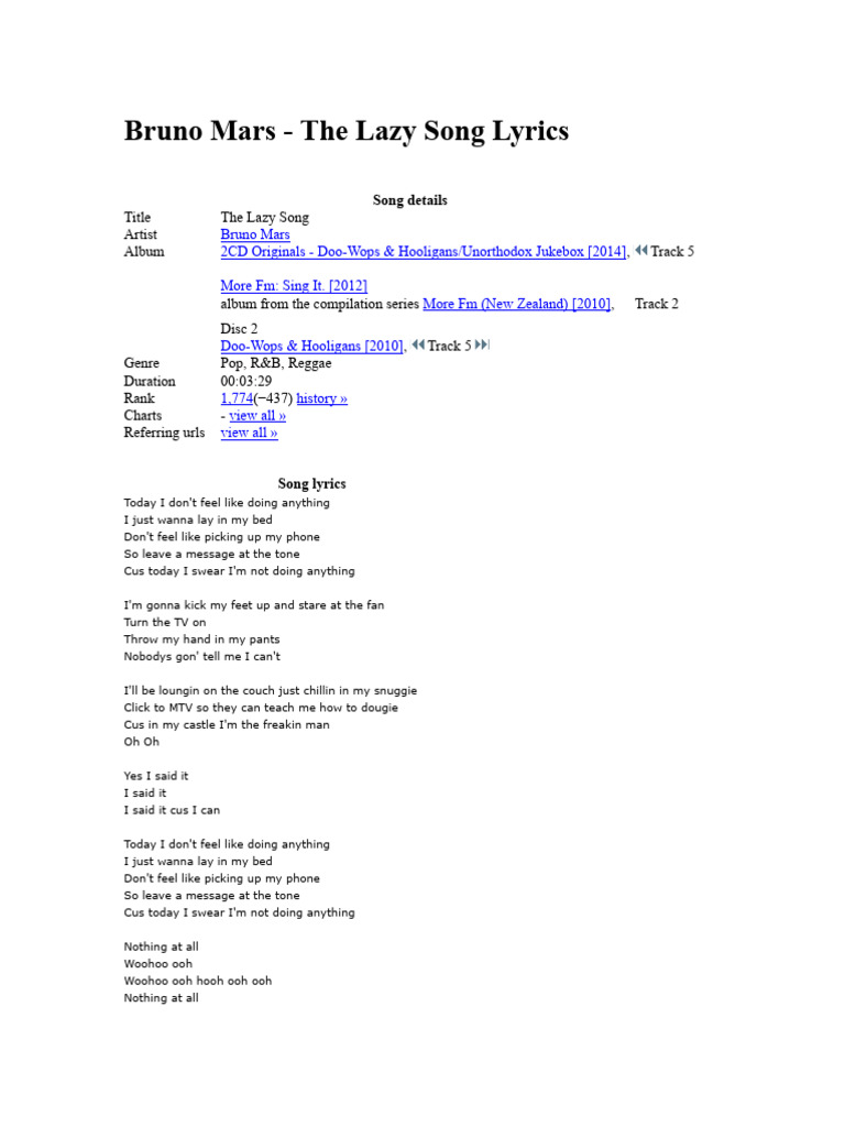 The Lazy Song by Bruno Mars – Acoustic Backs And Tracks, image size:768x1024