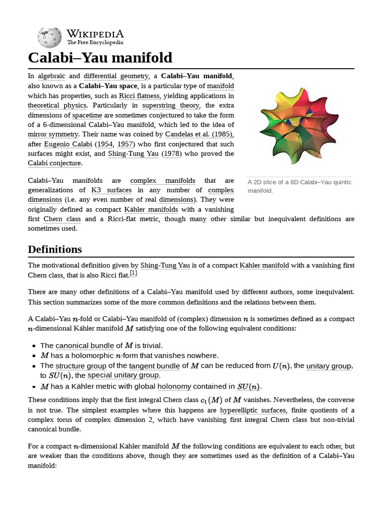 Understanding Calabi-Yau Manifolds | PDF | Mathematical Physics | Geometry