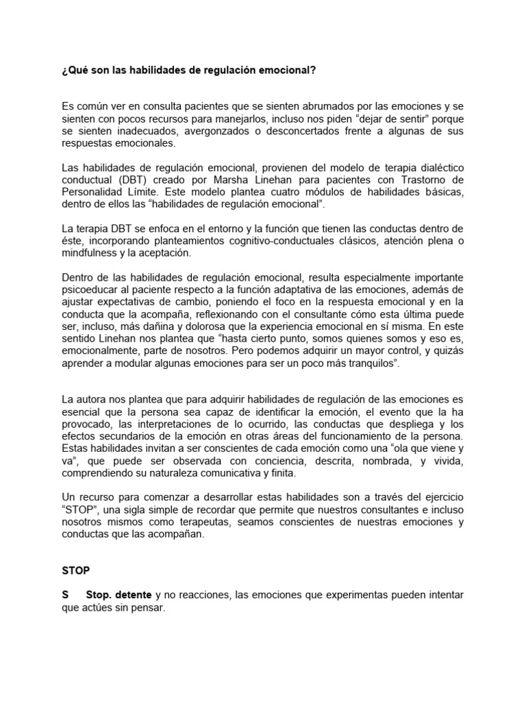 ¿Qué Son Las Habilidades de Regulación Emocional DBT | PDF | Las ...