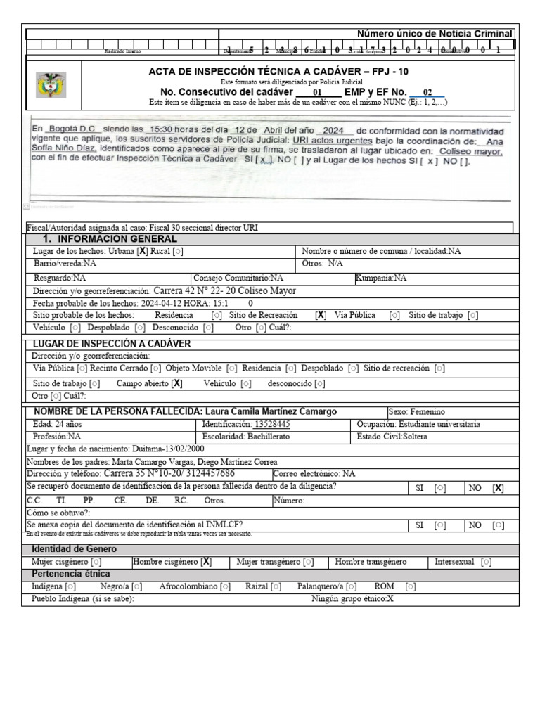 Acta de Inspección Técnica a Cadáver en Duitama | PDF | Transgénero ...