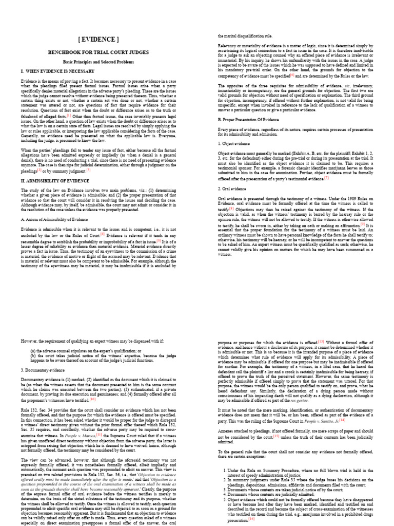 Evidence Handbook For Judges Pdf Evidence Law Testimony