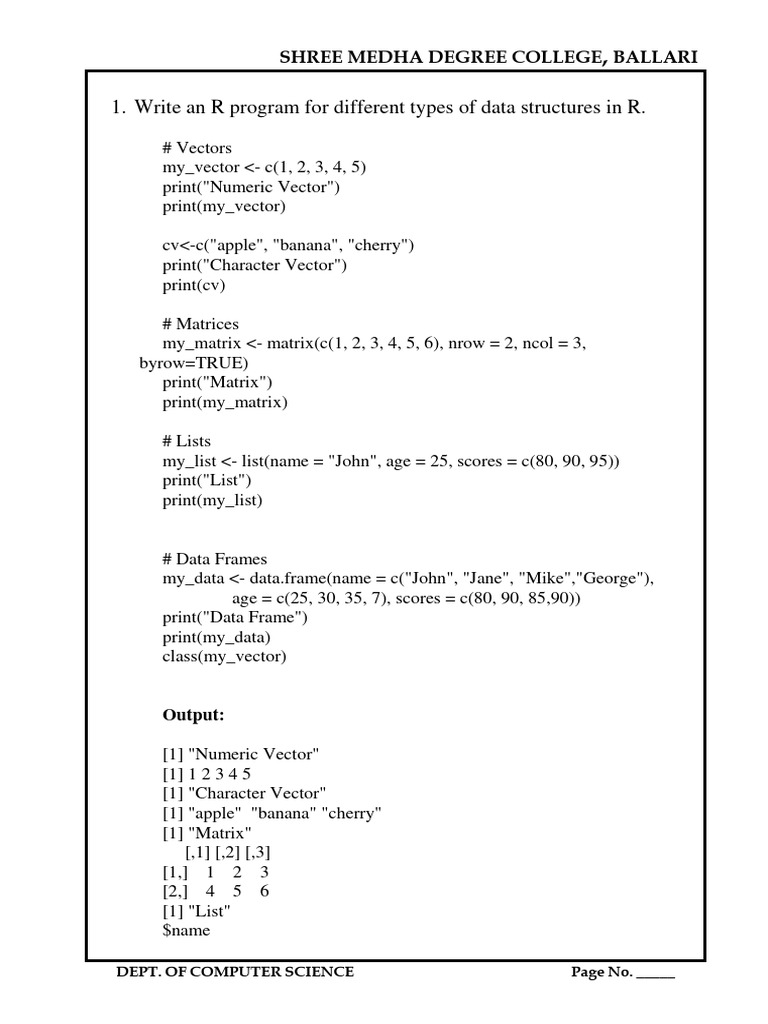 R LAB PROGRAMS | Download Free PDF | Algorithms And Data Structures ...