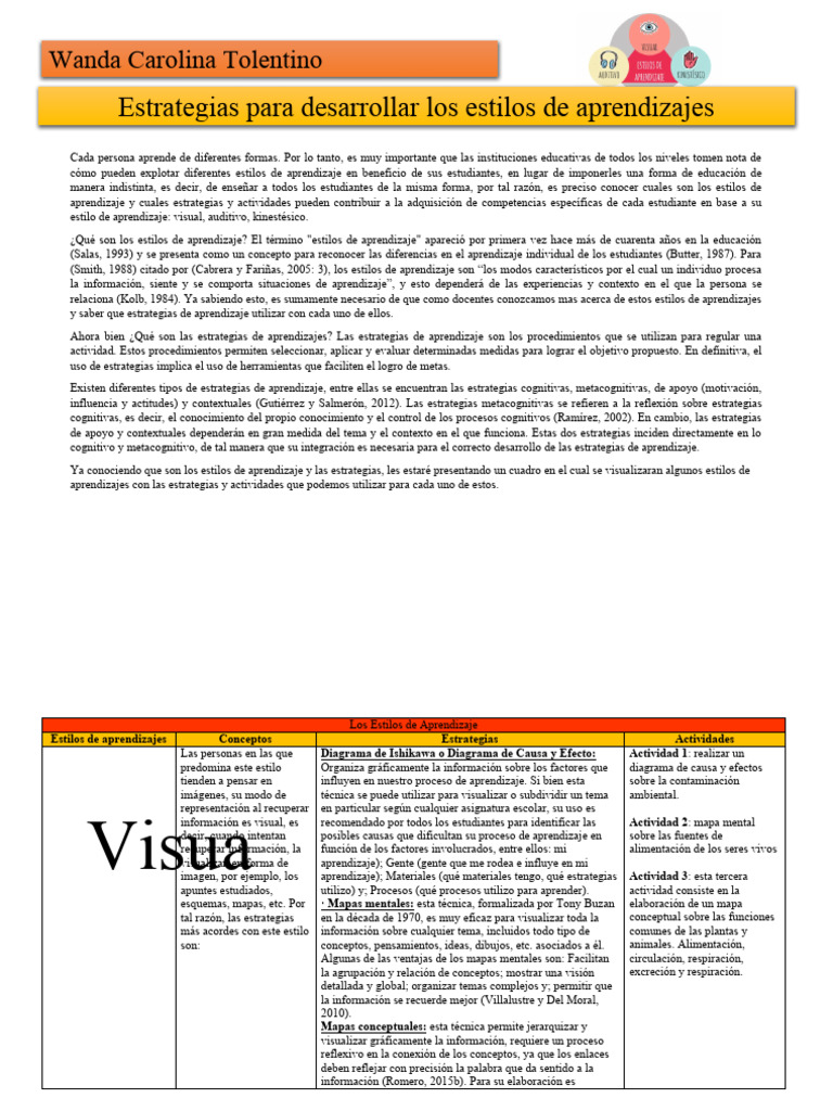 Estrategias para Estilos de Aprendizaje | PDF | Aprendizaje ...