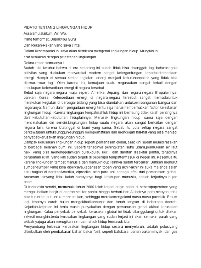 Pidato Tentang Lingkungan Hidup Pidato Tentang Lingkungan Hidup