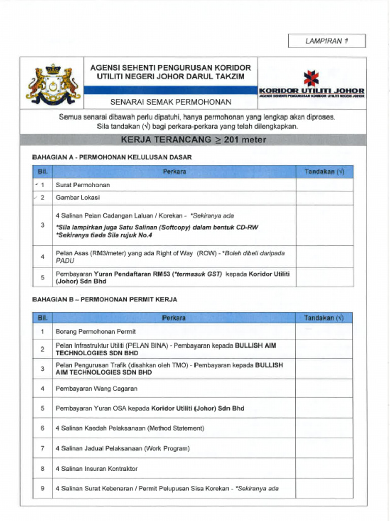 Lampiran 1-Senarai Semak Permohonan | PDF