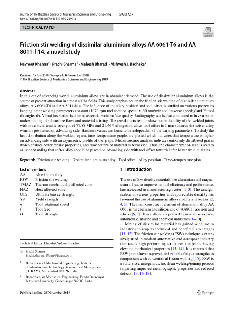 Friction Stir Welding of AA 6061-T6 & AA 8011-h14 | PDF | Strength Of ...