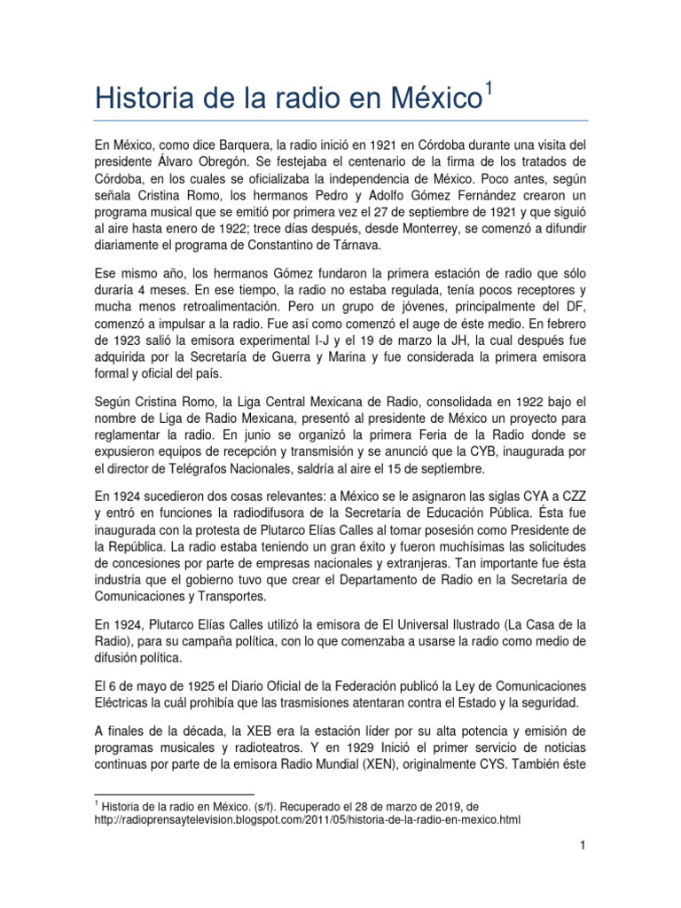 Historia de La Radio en Mexico PDF Radiodifusión México