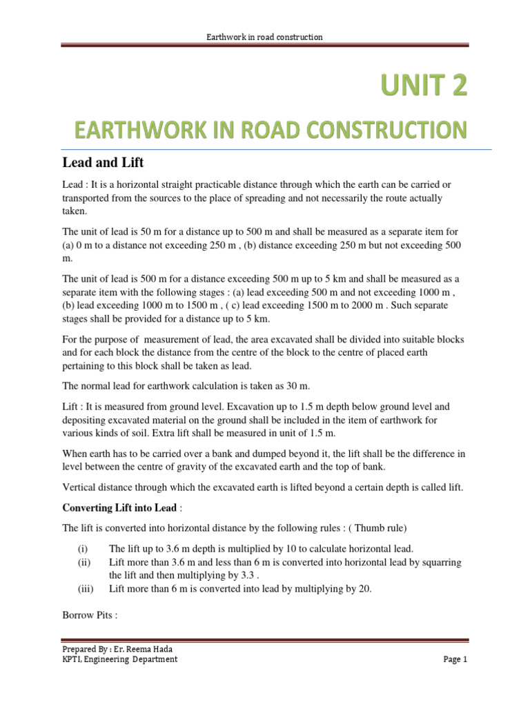 Lead and Lift in Earthwork Estimation | PDF | Slope | Area