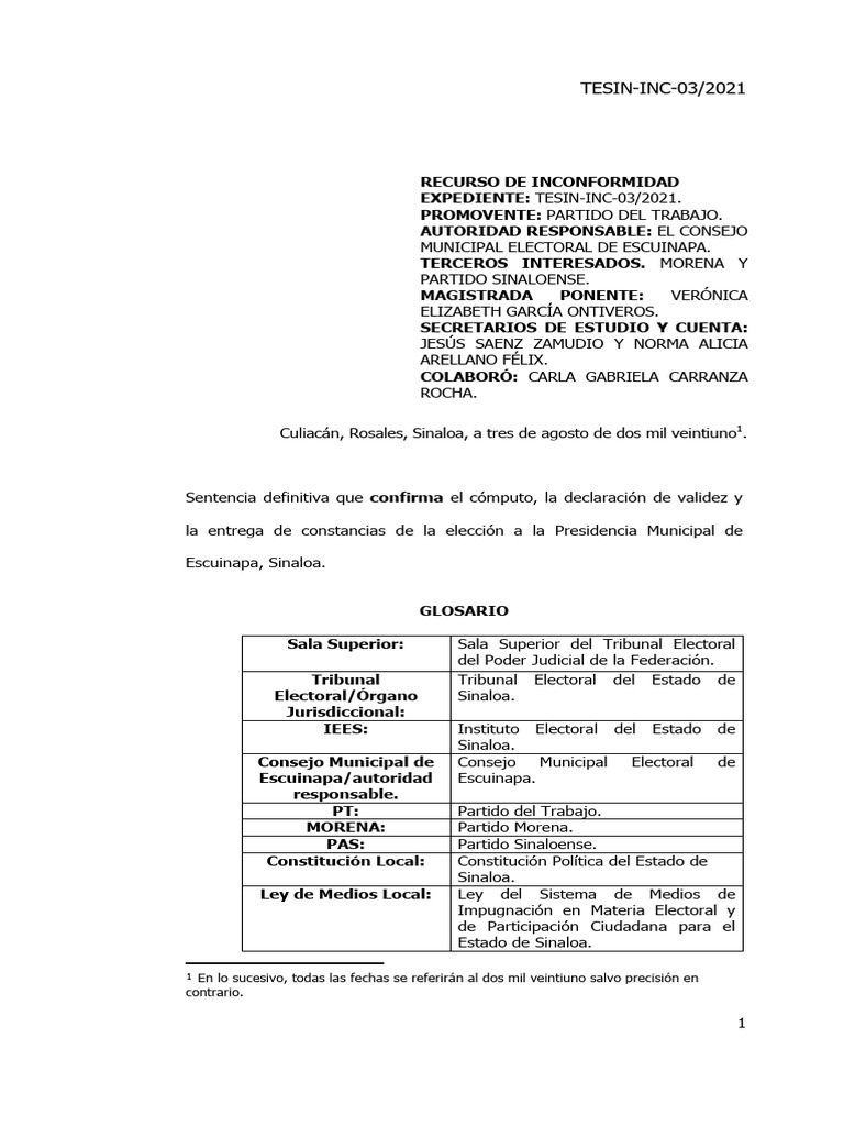 Sentencia Rec Inc | PDF | Votación | Gobierno