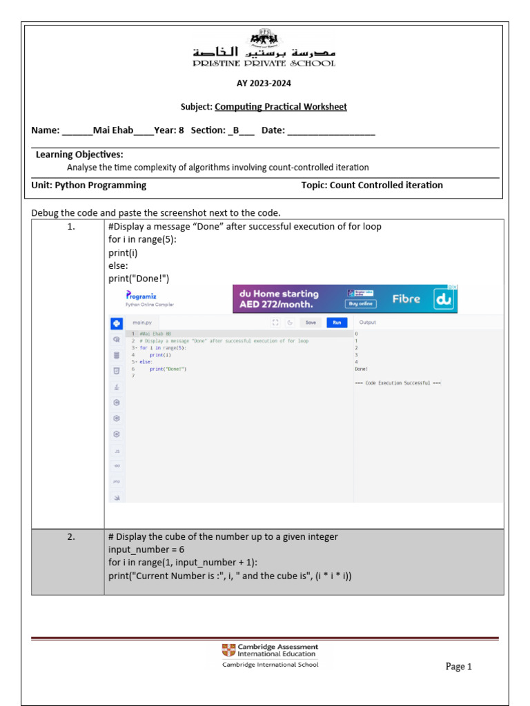 Python worksheet for pdf control flow mathematics