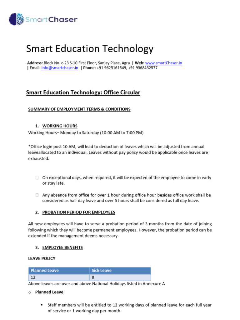 Smartchaser Office Circular Pdf Sick Leave Employment