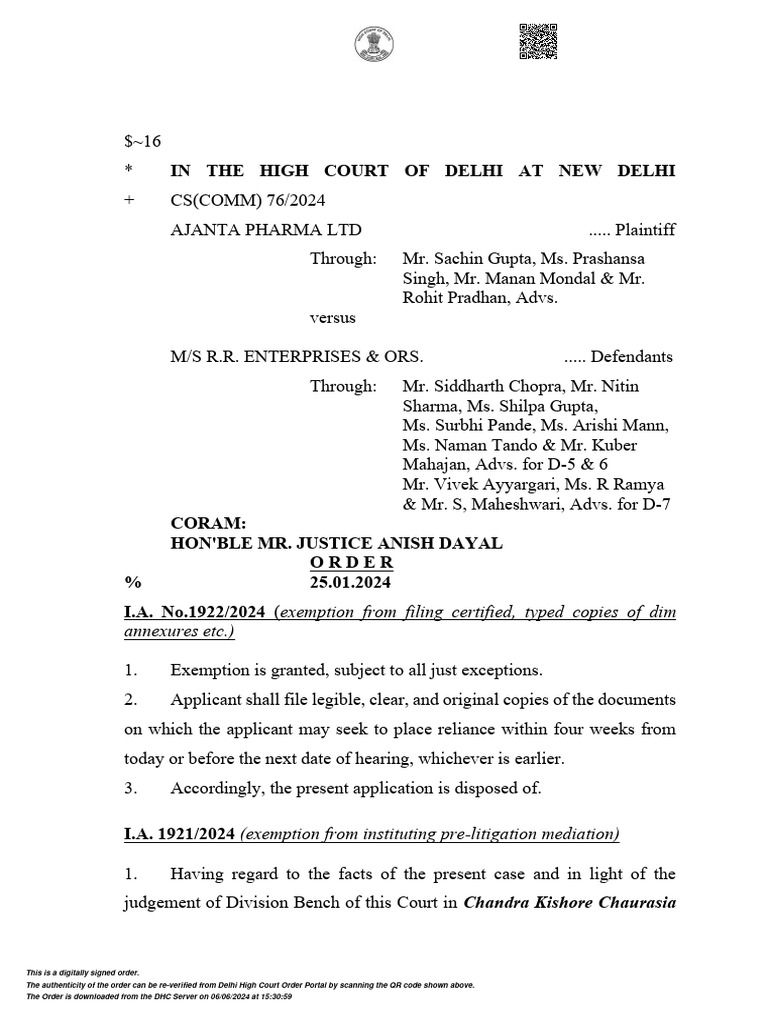 Ajanta Pharma Ltd. v. RR Enterprises | Download Free PDF ...
