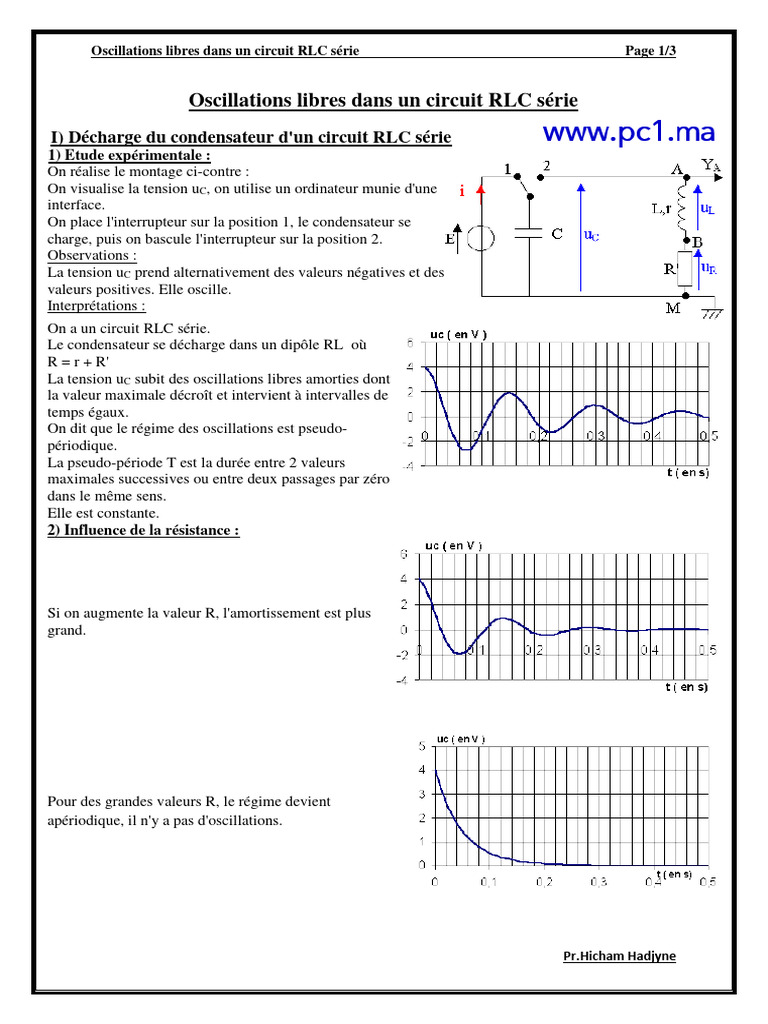 Oscillations dans un circuit RLC série | PDF | Tension électrique ...