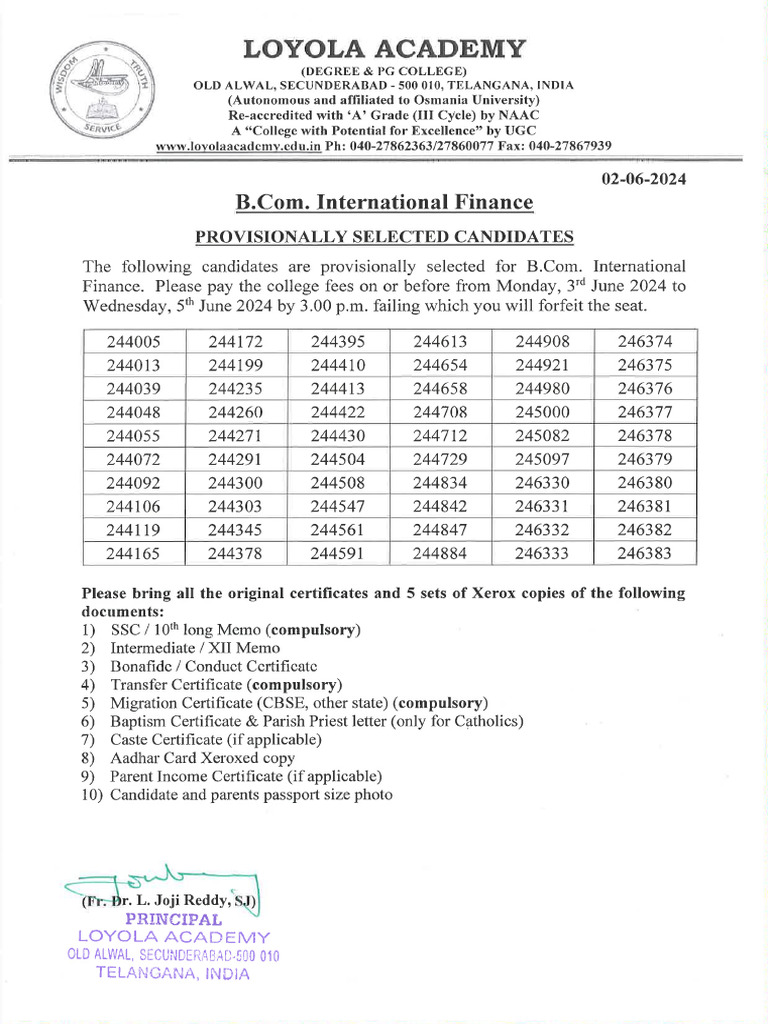 Provisionally Selected List 01 06 2024 | PDF