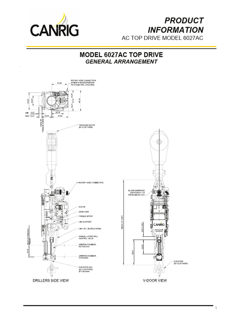 Canrig AC Top Drive Model 6027AC Specs | PDF | Horsepower | Torque