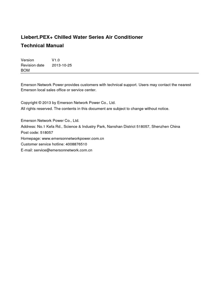 Liebert PEX+ Chilled Water Series Technical Manual | PDF | Air ...