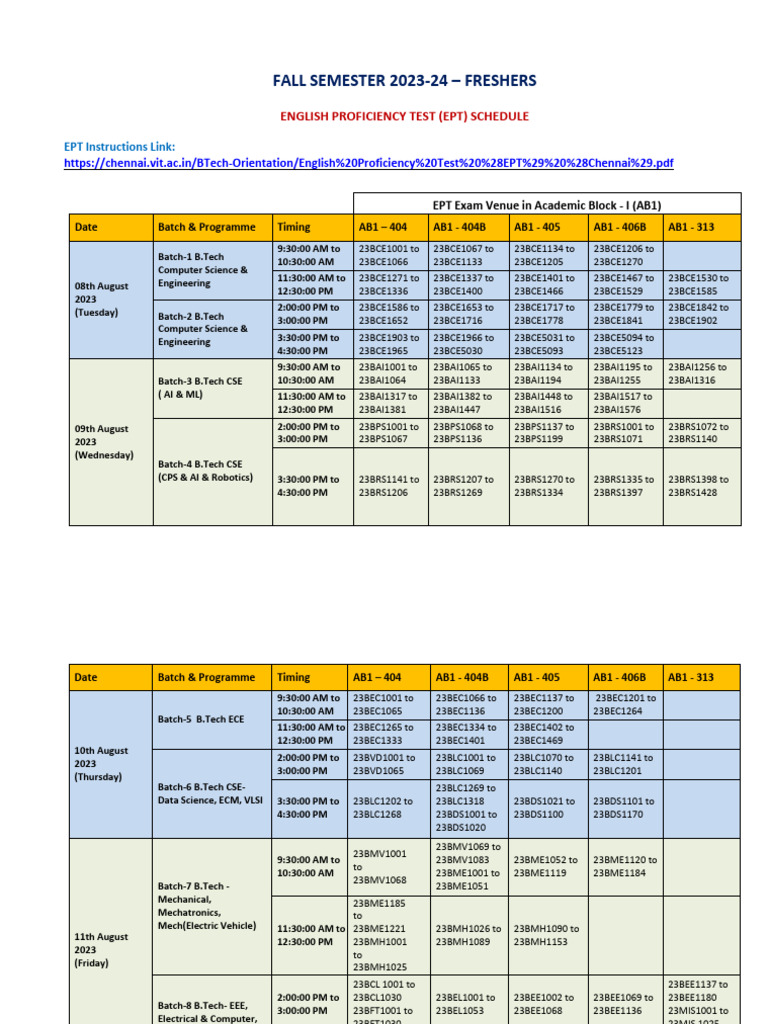 EPT Schedule Updated 6thaug | PDF | Computer Engineering | Science