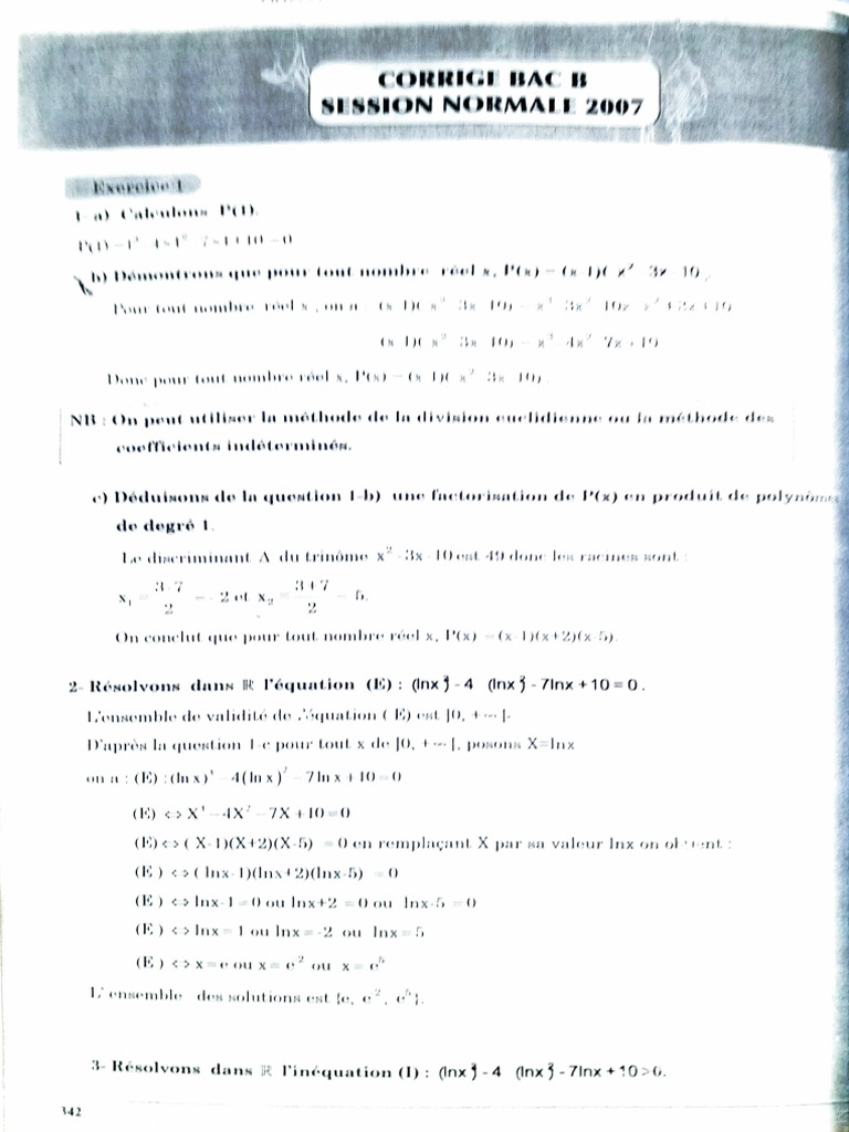 Corrigé Bac Maths 2007 | PDF