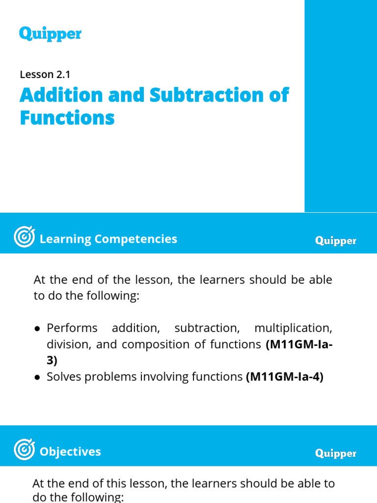 Addition and Subtraction of Functions: Lesson 2.1 | PDF | Subtraction ...