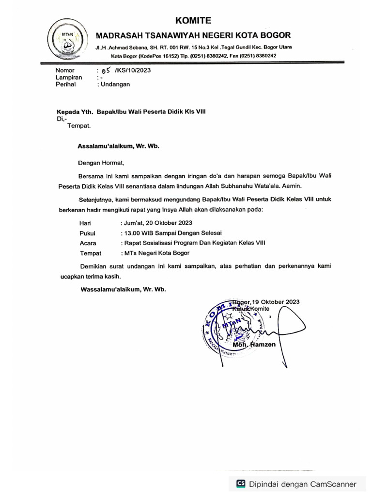 UNDANGAN RAPAT ORANG TUA SISWA KELAS 8 | PDF