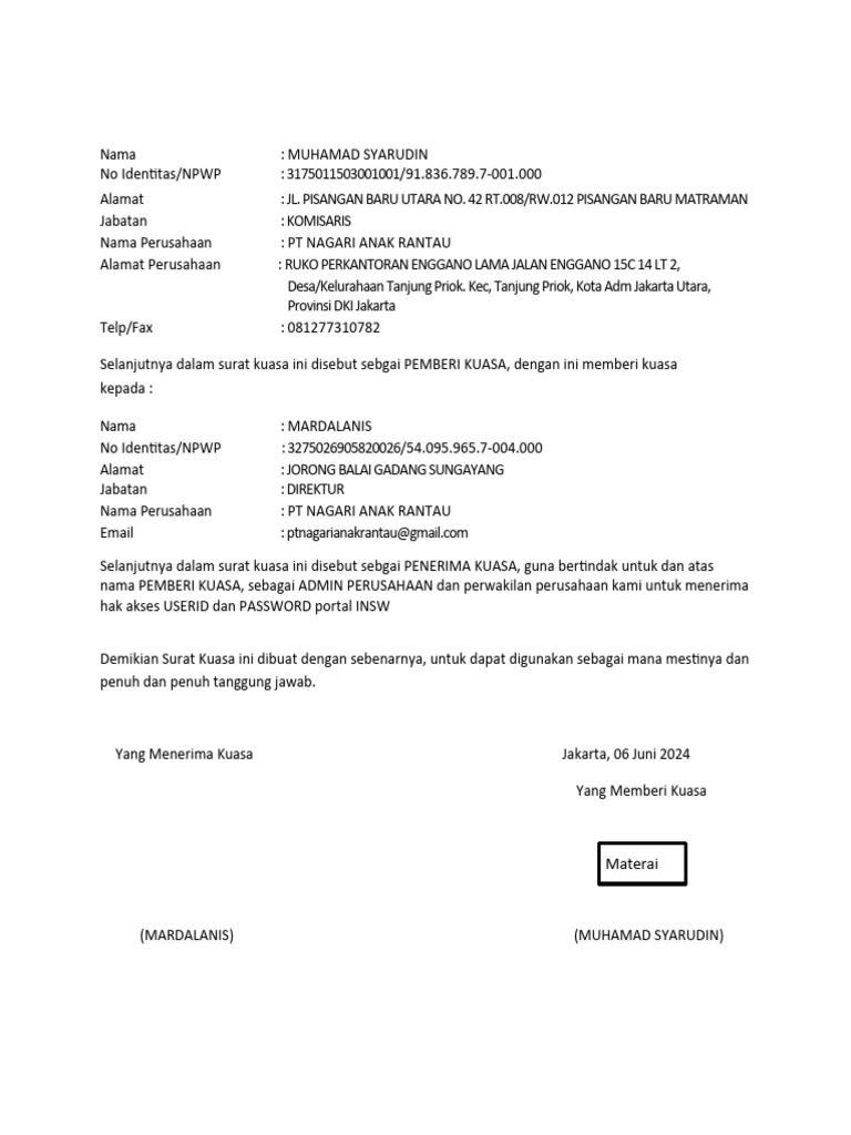 Surat kuasa insw pdf