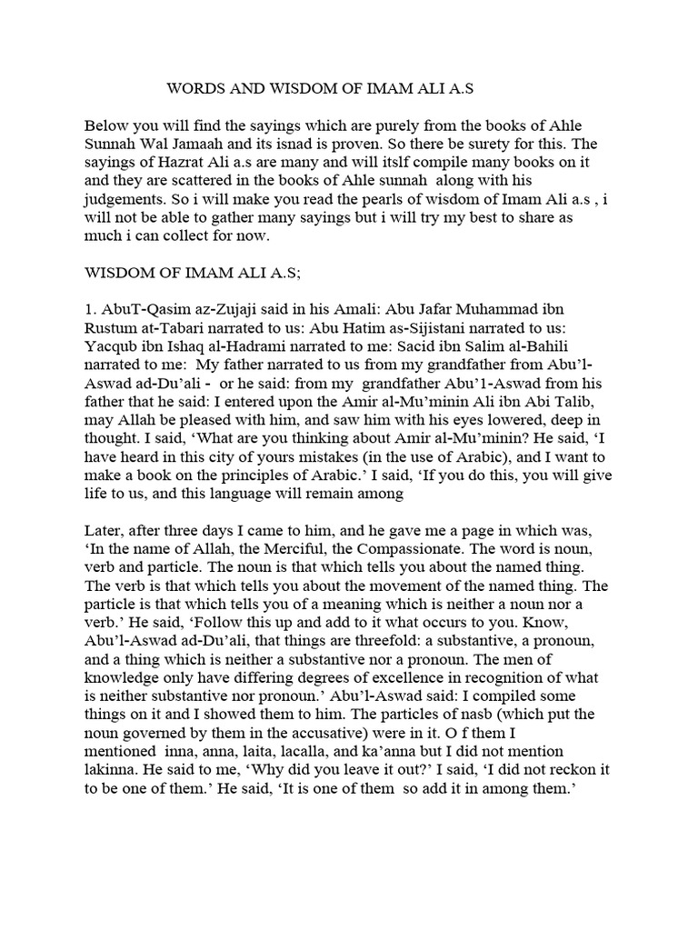 Words and Wisdom of Imam Ali A | PDF | Ali | Umar