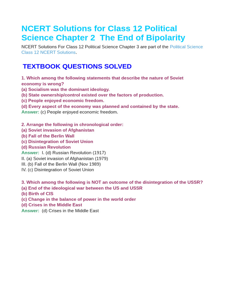 End of Bipolarity: Class 12 Solutions | PDF | Soviet Union | World Politics