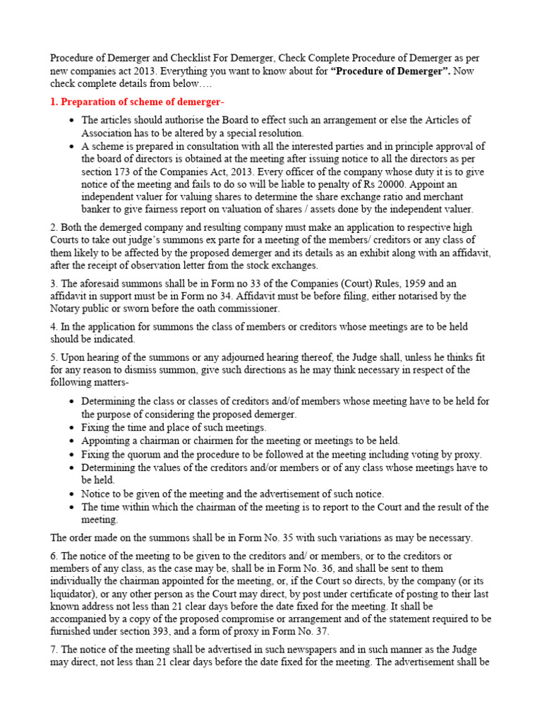 Demerger checklist as per new act pdf affidavit notary public