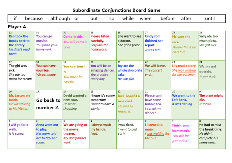 Board Game - Subordinate Conjunctions 1 - S | PDF
